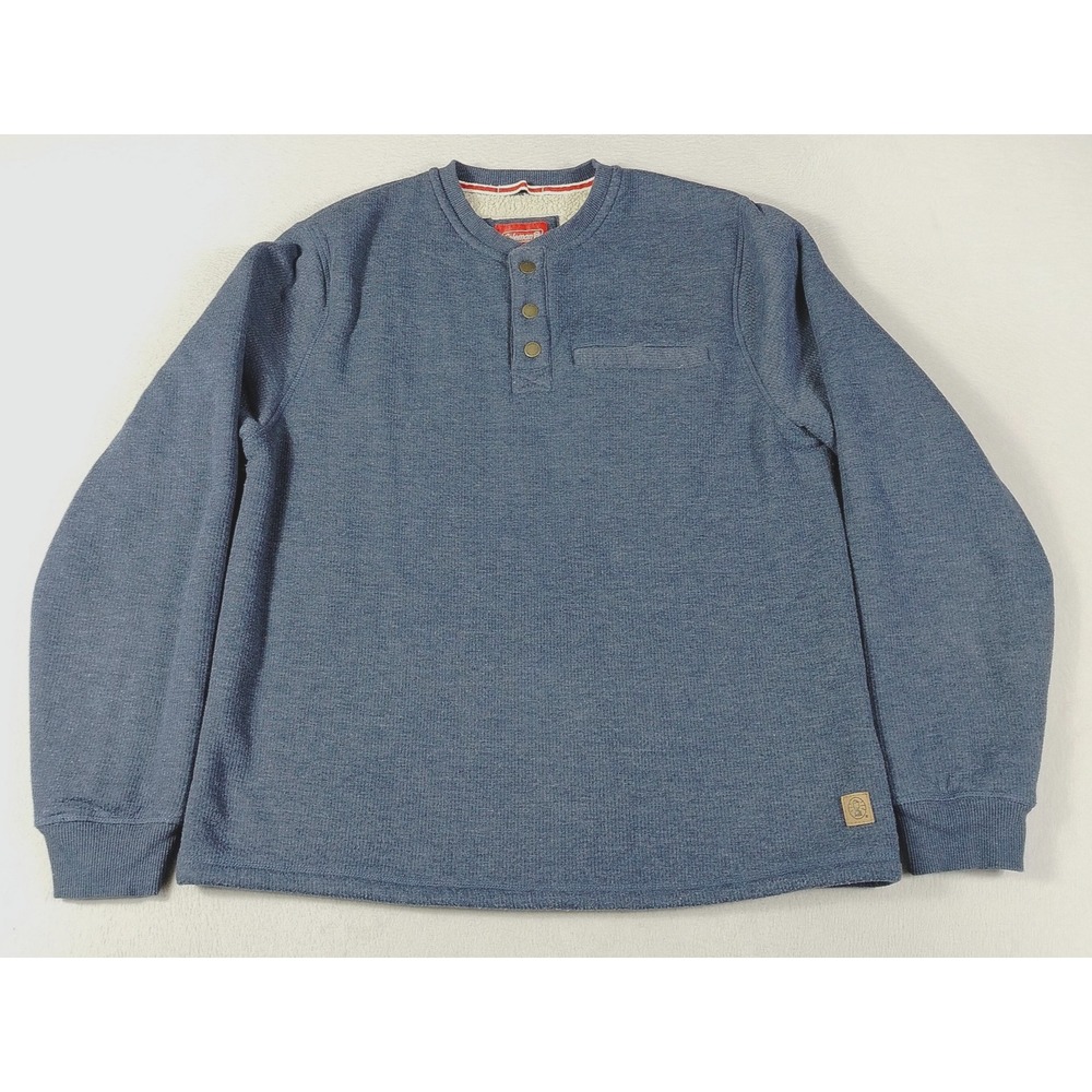 Coleman Sweatshirt Mens Large Blue Sherpa Lined Henley Fleece Outdoor Gorpcore